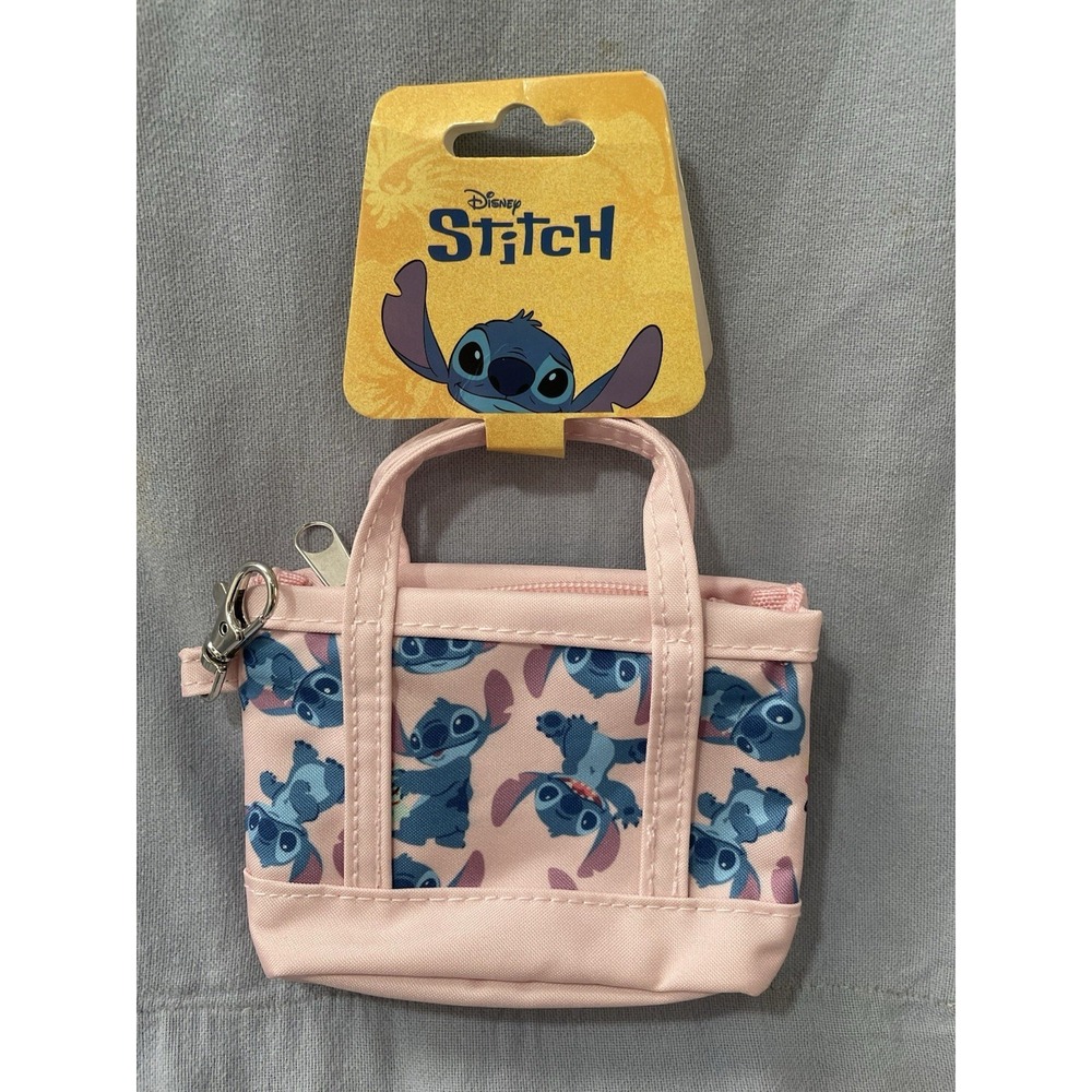 NEW Walt Disney Stitch Mini Tote Bag Keychain & Flavored Lip Gloss Keychain Set - Picture 2 of 7